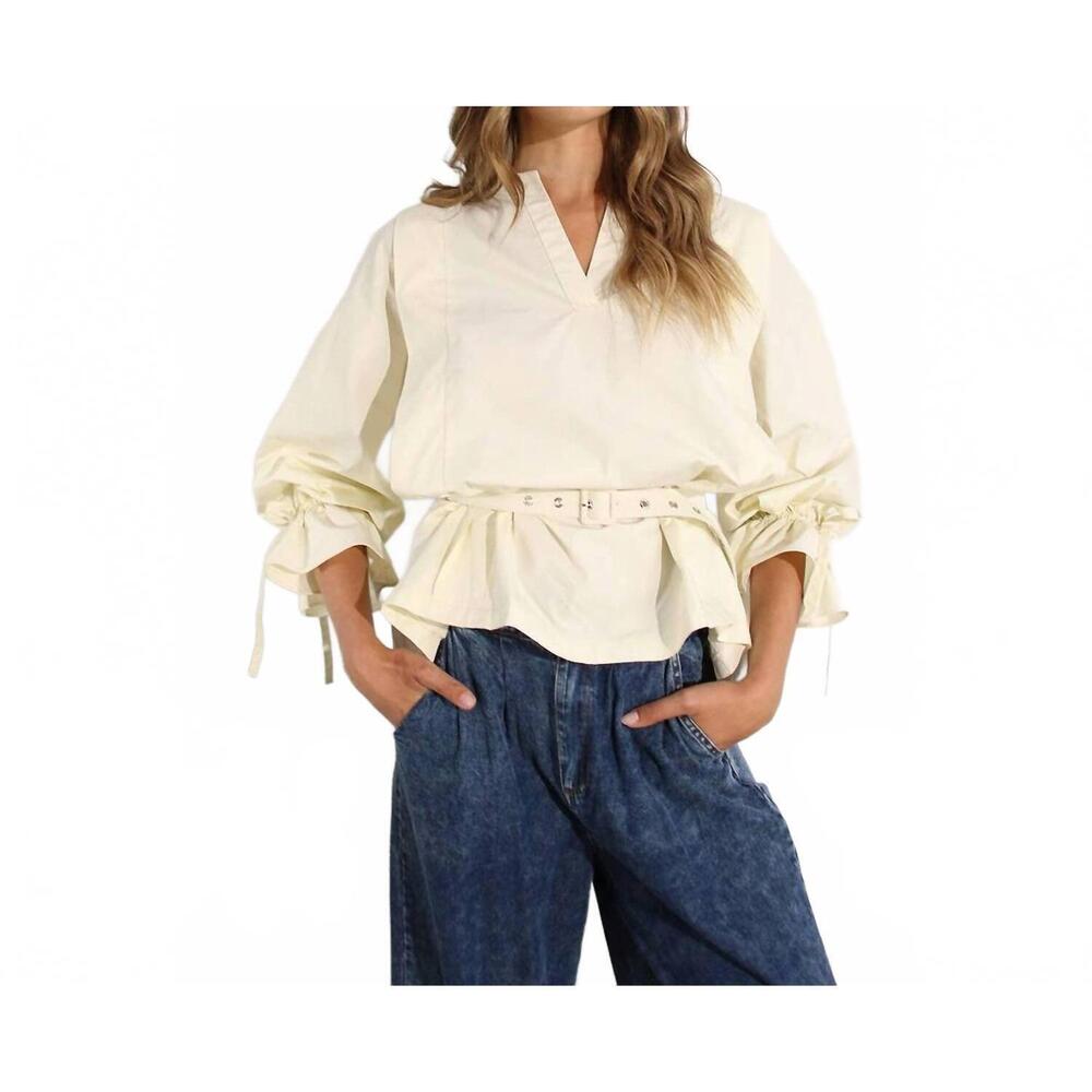 NEW MULLA pleated in back cotton blouse in vanilla cream